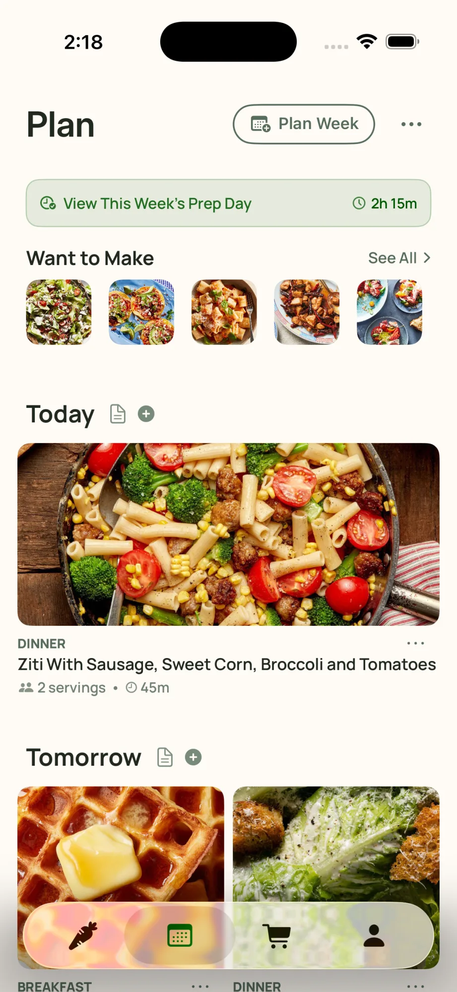The Simmerly plan: this week's Prep Day, a Want to Make shelf, ziti with sausage, sweet corn, broccoli and tomatoes tonight